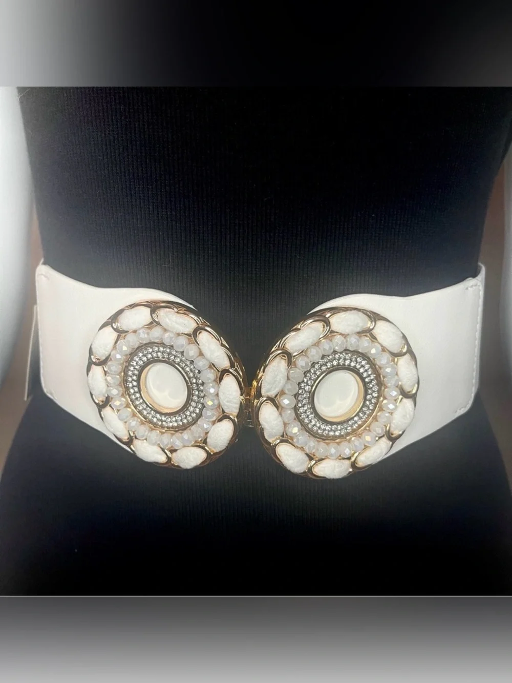 Plus size white PU leather elastic waistband belt